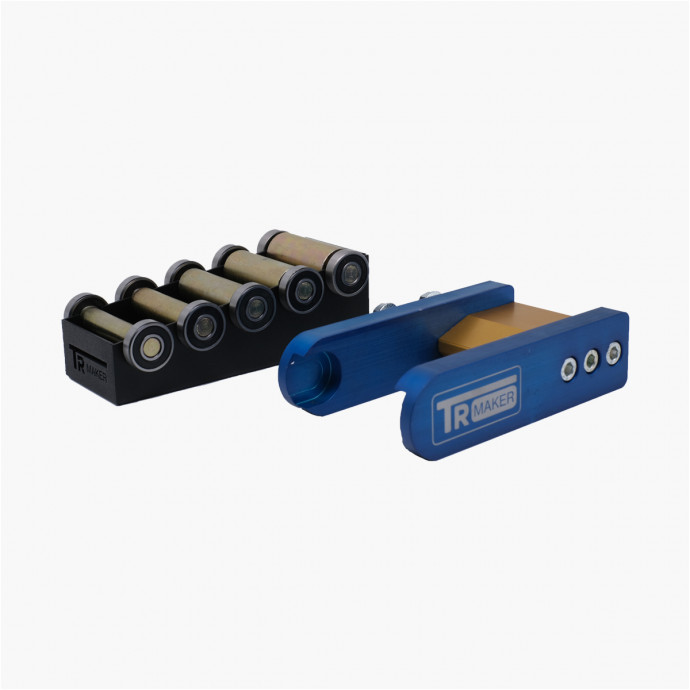 Jeu 5 rouleaux metal petit diamètre + support Bleu