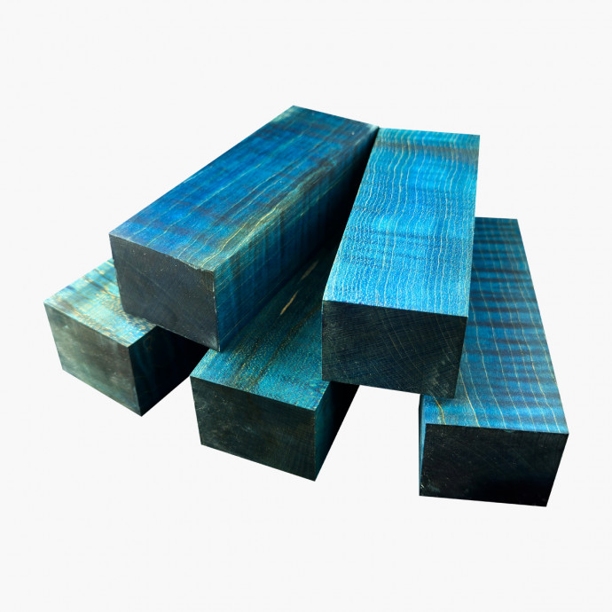 Blocs de bois d'erable ondé stabilisé - Bleu